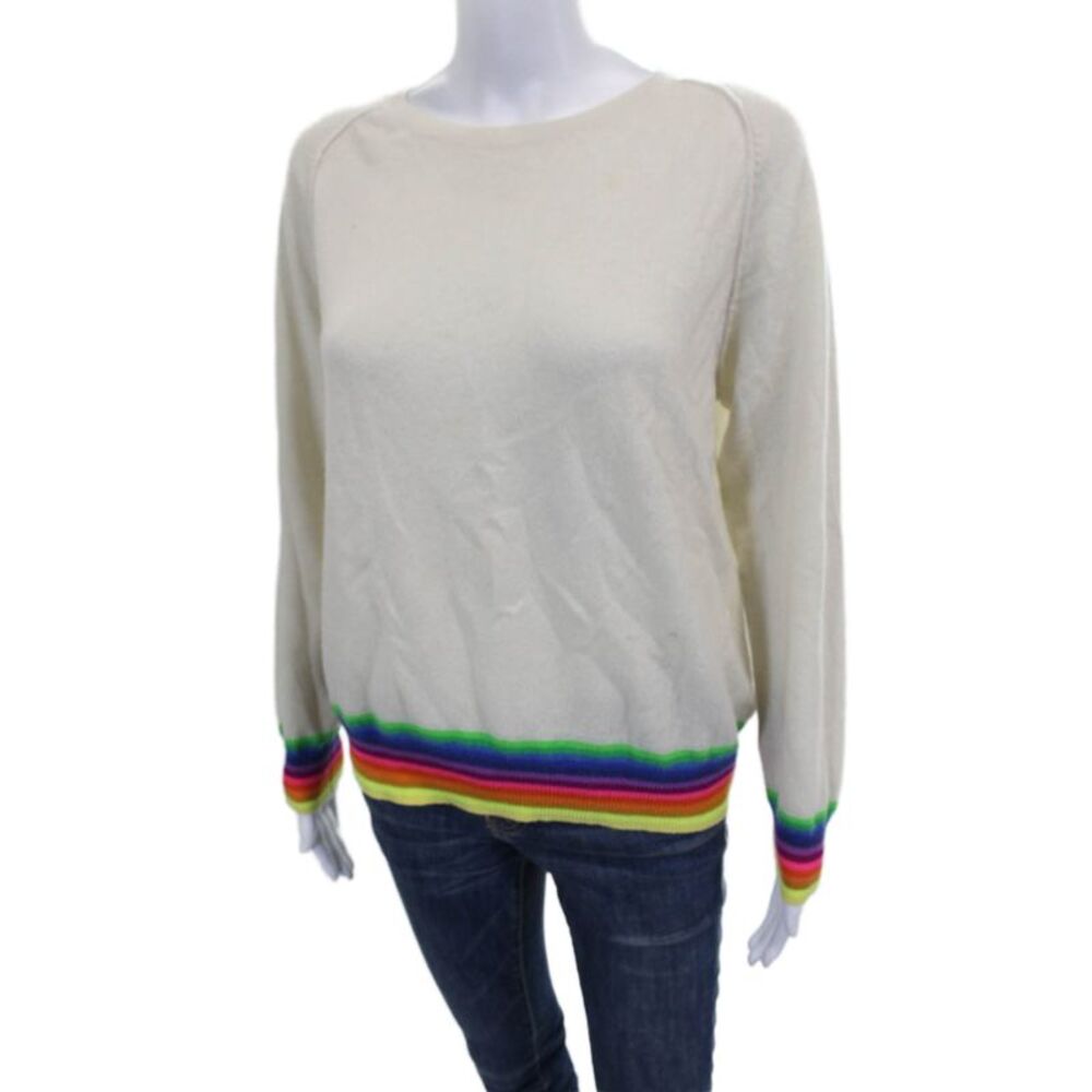 Jumper Womens Cashmere Crew Neck Pullover Sweater Ivory Long Sleeve Size 1
